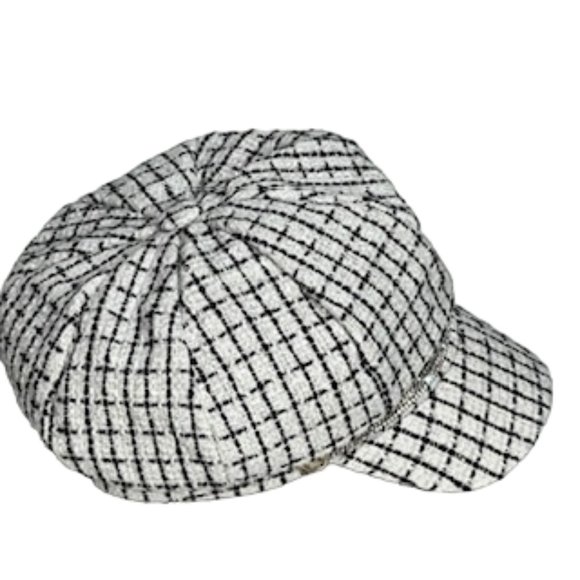 MARCUS ADLER White And Black Newsboy Style Cap With Rhinestone-Trimmed Rim NWT